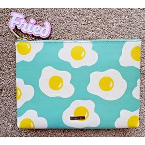 NWOT! Studio DIY! Fried Egg Pouch "Fried" Charm Teal & Yellow Zip Bag Clutch‎
